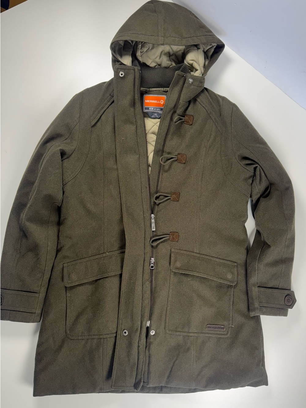 Merrell Olive Green Hooded Toggle Pea Coat
